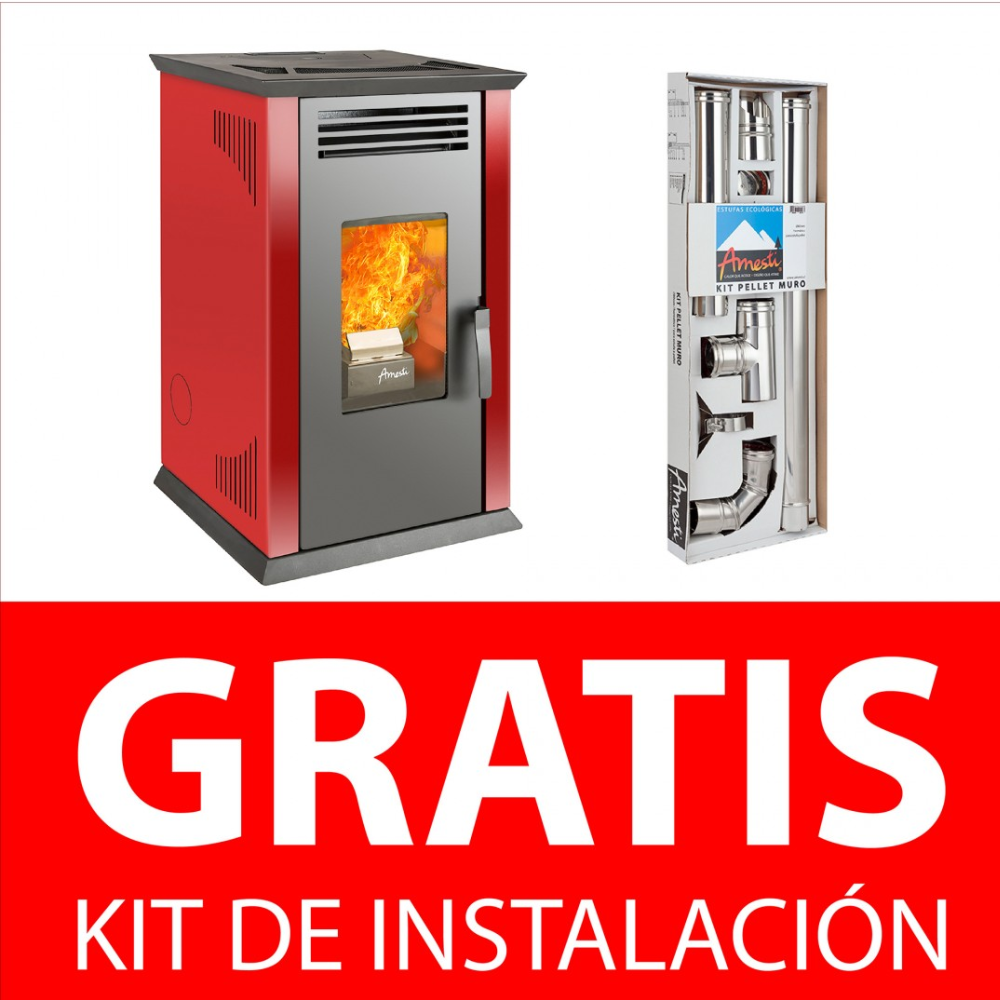 COMBO ESTUFA ITALY 8100 PLUS ROJO + KIT PELLET MURO GRATIS